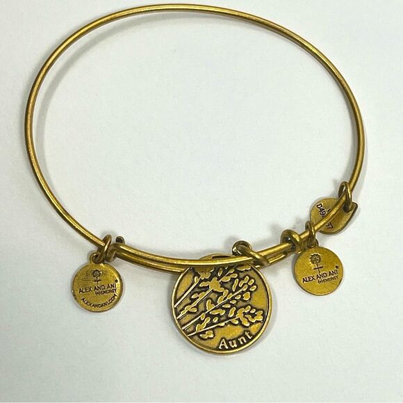 Alex and Ani Aunt Charm Adjustable Bangle Bracelet in Gold Finish Gift Ready - Picture 2 of 9